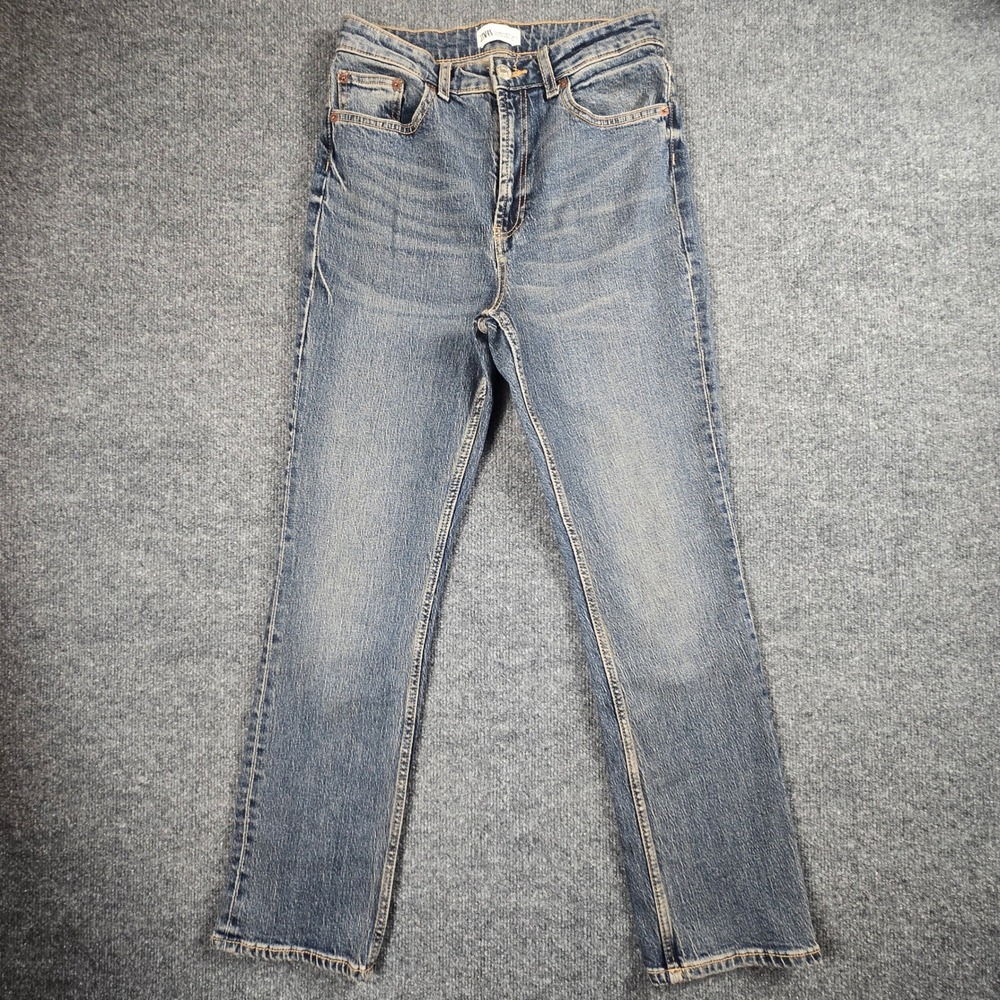 Zara Straight Leg Jeans Womens Size 8 Blue High Waisted Denim Pants (B9)